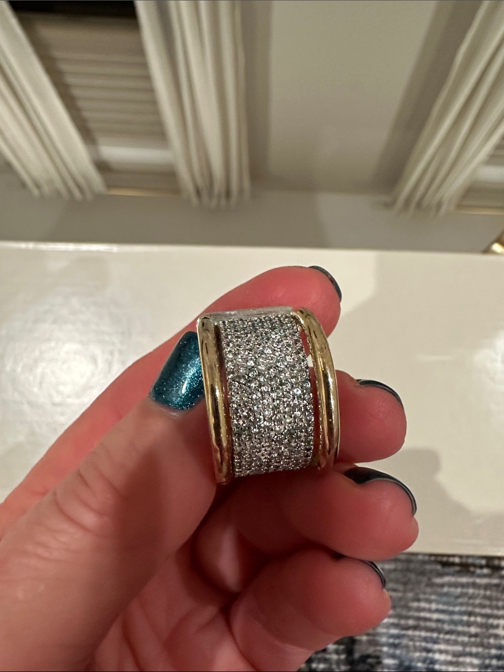 henri bendel Two-Tone Pave Crystal Wide Band Ring - Gold & Silver - Picture 4 of 5